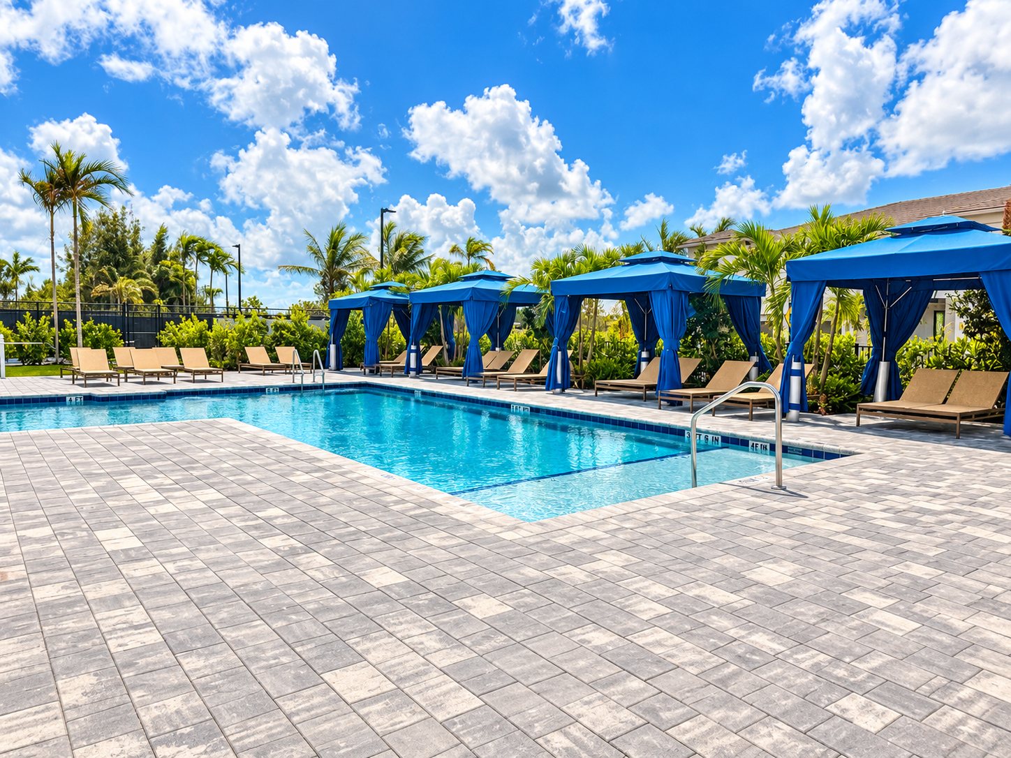 Resort-style pool with private cabanas