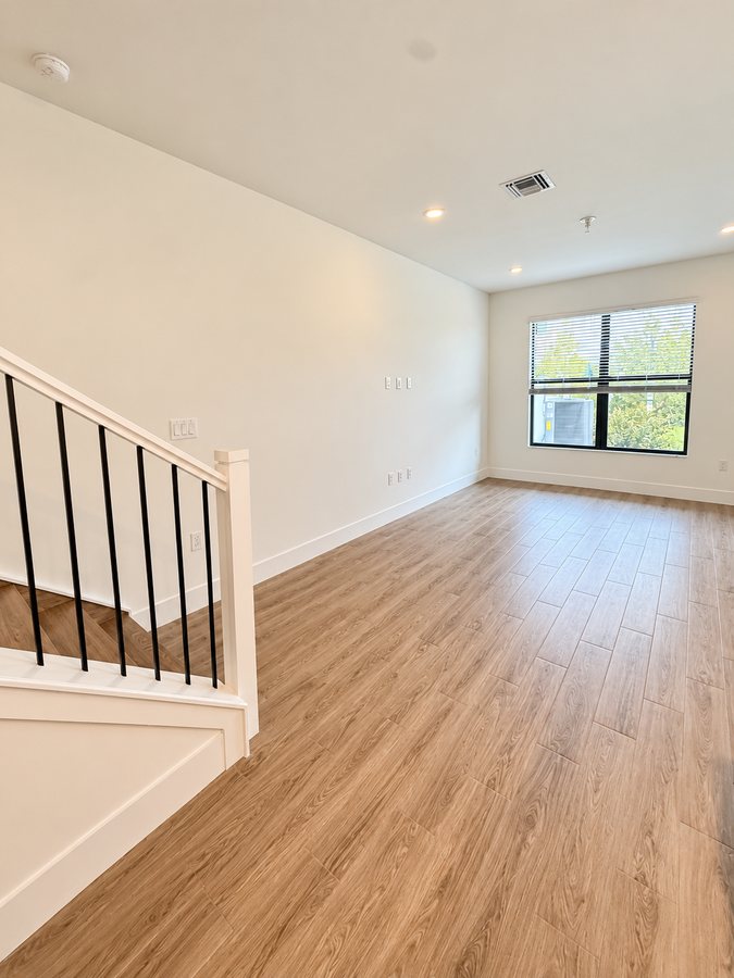 Living area with wood-look flooring
